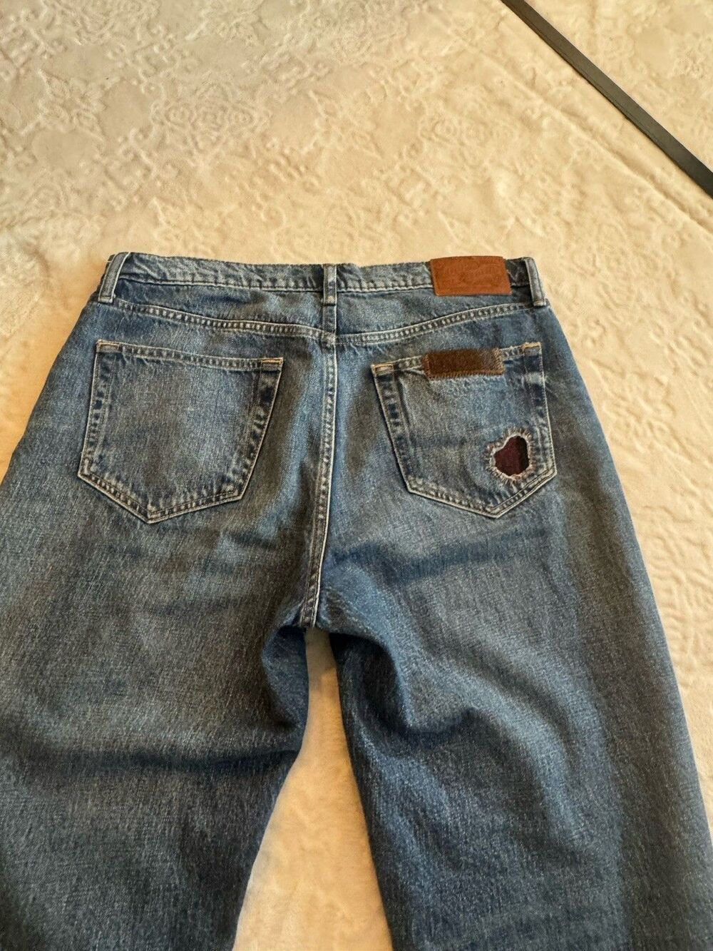 Lucky Legend Mid Rise Boyfriend High Bluff Patchwork Blue Denim Jeans Size 8/29 - Picture 11 of 13